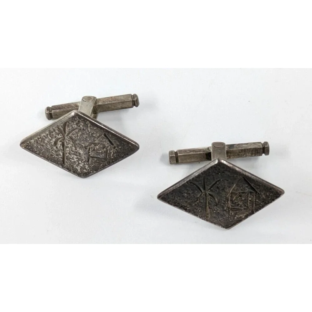 950 Sterling Silver Textured Diamond Shaped Chinese? Symbols Men's Cufflinks